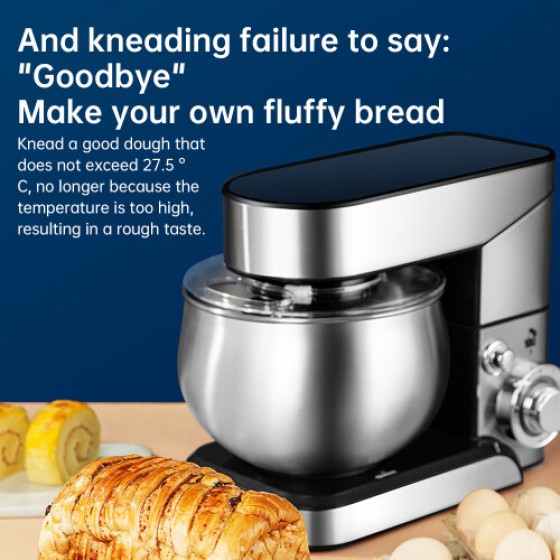 Mixer Dapur Stainless Steel 1200W 4,5Qt, Perak, 6 Kecepatan